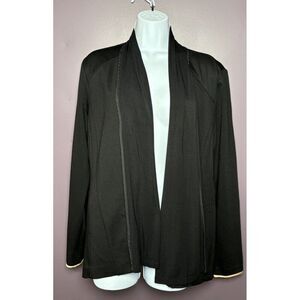H Halston Open Front Blazer Jacket Women’s Size Medium Black Ivory Trim Office